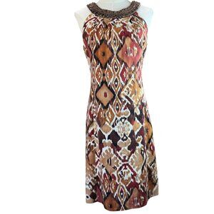 Eliza J Beaded Neck Sleeveless Ikat Print Shift Dress Size 6